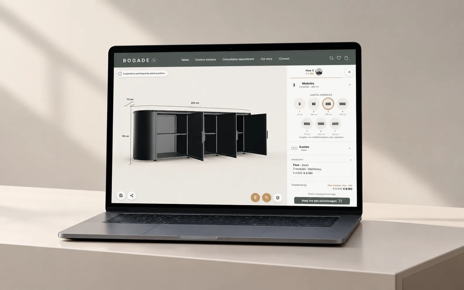 Bogade: Outdoor-kitchen 3D configurator on a laptop